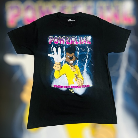 Disney Powerline Tour tee Medium Black A Goofy Movie 90s Retro Cartoon Tee NWOT - Picture 1 of 5